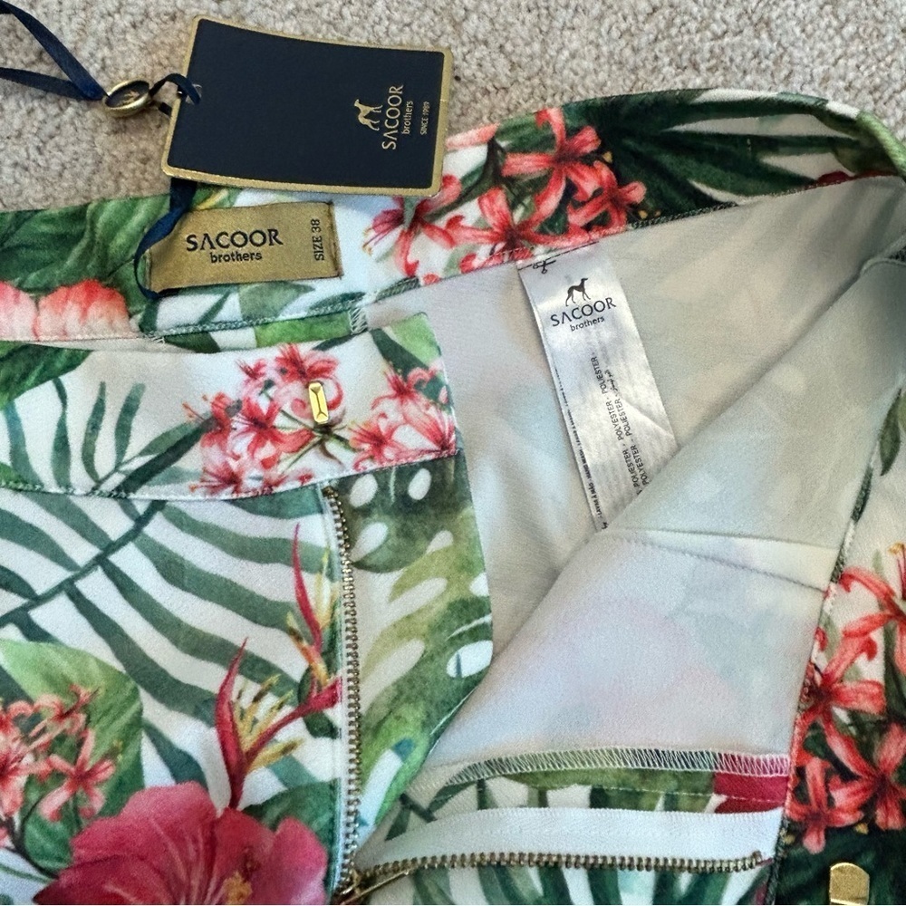 Sacoor Brothers pink green floral flower tropical ankle pants Sz 38 NWT - Picture 5 of 12